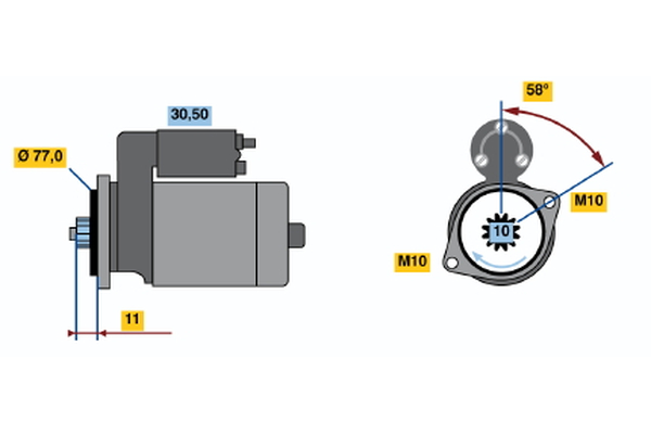 0986018731, Starter, Startér, BOSCH, HK988300, 3610047600, MD140190, MD164976, 8EA737805-001, DRS3343, JS770, LRS00896, M002T74171, MG120445, LRS896, M2T74171, TM000A14901, 458491, 600072