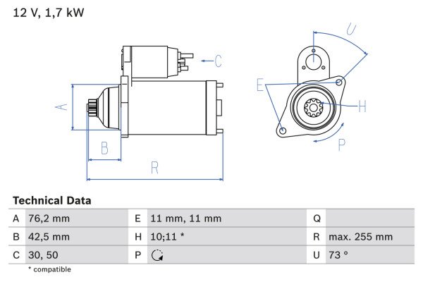 0986020280, Starter, Startér, BOSCH, 02E911023H, 02E911023HX, 0001123016, 8EA738119-001, CS1286, DRT0280, LRS01672, 0001123017, LRS1672, 0986020280, 1986S00803
