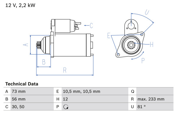 Starter - 0986020721 BOSCH - 23300BN301, 23300BN302, 23300WD000