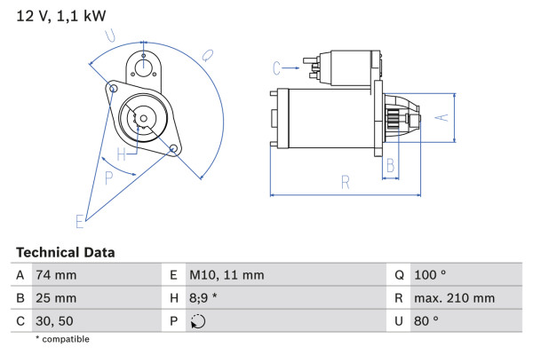 0986021550, Starter, Startér, BOSCH, 281000Q012, 5802AL, 281000Q021, 5802AN, 5802EY, 5802EZ, 0001107438, 8EA738258-501, CS1407, DRS0006, LRS02295, TS10E1, 0001107439, 438192, LRS2295, 1986S00672, 458248