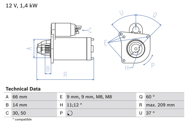 0986021651, Starter, Startér, BOSCH, 28100YV010, 5802AZ, 5802FG, K9637813680, 28100YV011, 9637813680, 5802FP, 5802Y4, 5802Y5, 5802Y6, 9640825280, 9646679980, 9664016980, 9688268480, 9688268580, 9801667580, 8EA738016-001, CS1260, D6RA110, DRS3903, LRS01569, M0T22472, MS4280001640, 4280001640, LRS1569, M0T93581, TS14E110, M0T93582, TS1462, 190549