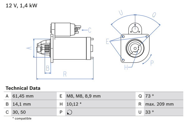 0986022121, Starter, Startér, BOSCH, 1140757, Y401-18-400, 1144505, Y401-18-400A, 1350459, Y401-18-400B, 1368974, Y405-18-400, 1483817, Y405-18-400A, 1502880, Y405-18-400B, 1670812, Y405-18-400C, 1734633, 2S6U11000EA, 2S6U11000EB, 2S6U11000EC, 2S6U11000ED, 2S6U11000EE, 8V2111000AB, 8V2111000AC, 8V2111000AD, 8V2111000AE, 63280021, 8EA738080-001, CS1275, DRS3957, LRS01717, TS14E11