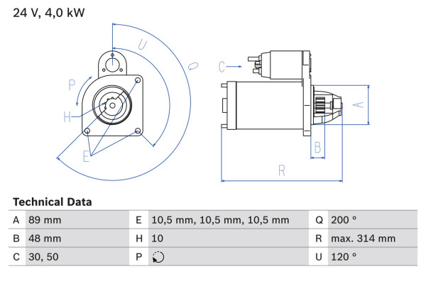 0986022400, Starter, Startér, BOSCH, 504120738, 504368346, 5801520336, 0001231039, DRS0153, 0001251003, 0001251004, 0001263023, 0001263024, 1986S10037
