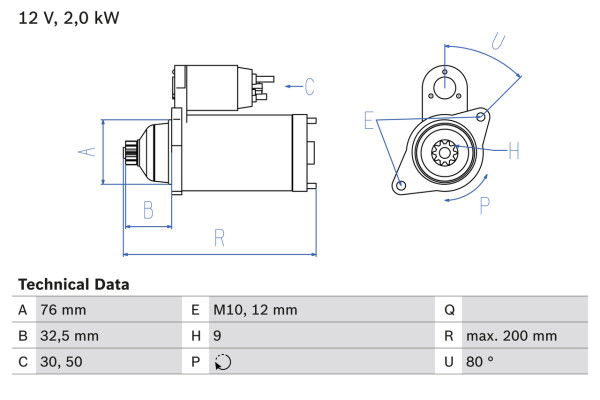 Starter - 0986022621 BOSCH - NAD101140, NAD101500, 2280007800