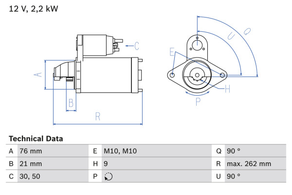 Starter - 0986022710 BOSCH - 12412247391, NAD000090, 12412247492