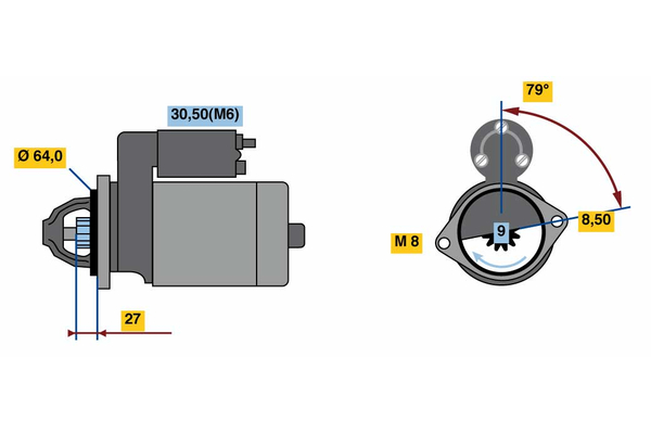 0986022730, Starter, Startér, BOSCH, 55217672, 55564491, R1530109, 55221292, 93191079, 6202105, 93169309, 93169458, 0001108444, CS1511, DRS0123, TS18E33, TS18E331, 438212, 458351