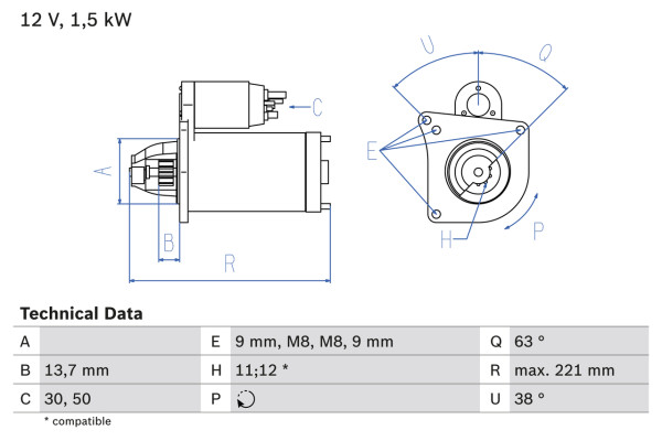 0986022790, Starter, Startér, BOSCH, 28100YV020, 5802AA, 5802Z8, 5802EG, 5802Z9, 9645100680, 9662854080, 9801667780, 9663528880, 8EA738198-001, CS1329, D7G3, DRS3976, LRS01737, M0T22471, LRS1737, M0T22473, TS18E13, 190895, M000T22471, 438166, M000T22473, 458185