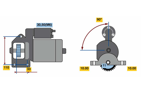 0986022850, Starter, Startér, BOSCH, 1S7U11000AB, 1S7U11000AC, 1S7U11000AD, 1S7U11000AE, 1S7U11000AF, 1S7U11000AG, 1120214, 1140111, 1218885, 1369310, 1465010, 458374, 8EA737920-001, CS1246, DRS3825, LRS01507, LRS1507