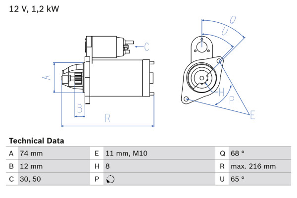 0986023550, Starter, Startér, BOSCH, 281000J020, 8EA738142-001, DSN931, JS1308, LRS02380, 2280009540, LRS2380