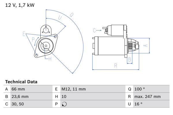 Starter - 0986024030 BOSCH - 03L911021C, 03L911021CX, 03L911021H