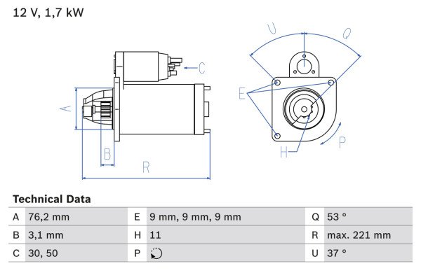 0986025190, Starter, Startér, BOSCH, 0001Y02778, 51810308, 51916171, 52110467, 0001138009, 0001138010, 0001174400, 0001181400, 0001174401, 0001181401, 1986S00830