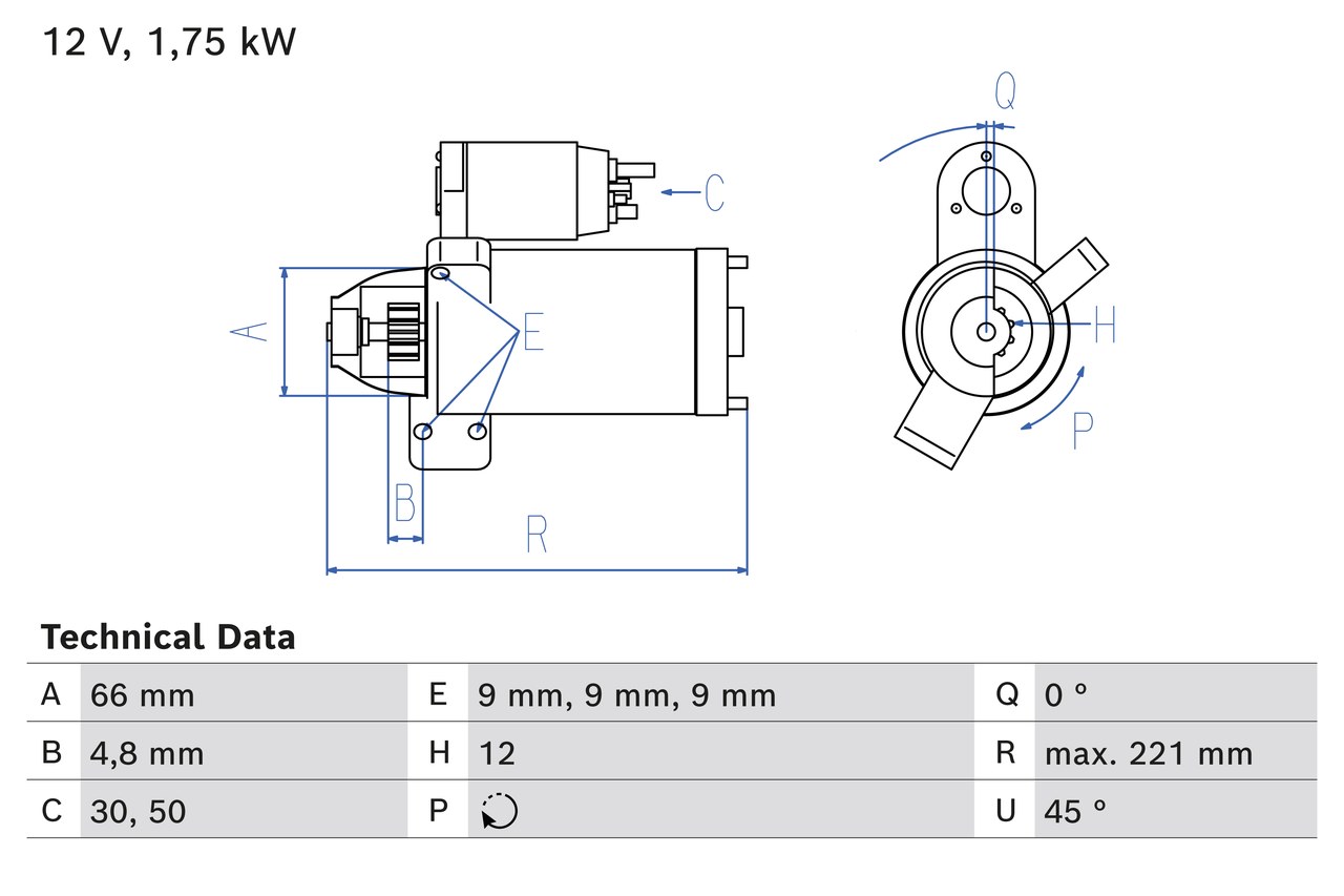 Starter - 0986025510 BOSCH - 12418583451, 12418583673, 0001179002