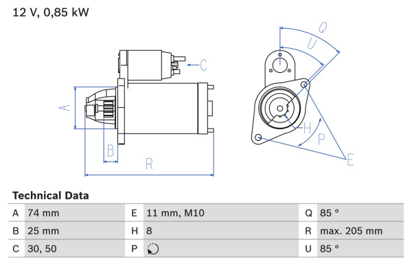 0986025640, Starter, Startér, BOSCH, 2810040070, 2810040071, 281000Q031, 281000Q080, 281000Q081, 4280003470, CS1490, F000AL0321, 4280003471, 4280003472, 4280008630, 4280008631
