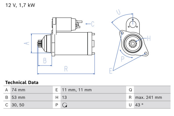 Starter - 0986026430 BOSCH - A2709060026, A6459060800, 2709060026