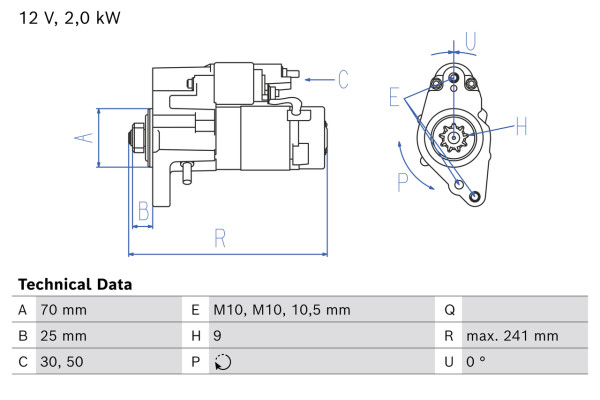 0986027080, Starter, Startér, BOSCH, LR039482, NAD500080, NAD500330, NAD500080E, 063280068010, 1986S00595, 8EA738259-261, CS1468, DRS0055, DSN944, LRS02413, 4280001940, 4280001941, 4280004880