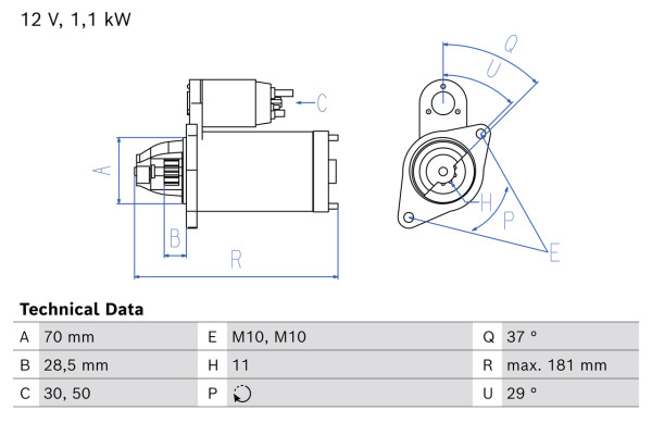 Starter - 0986029170 BOSCH - 361002G200, 8000357