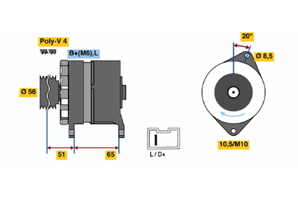 0986032790, Dynamo, Generátor, BOSCH, 555724, 557024, 5705Z0, 570525, 570580, 9151095080, 91517980, 91517981, 91517982, 91517983, 9151798380, 95619191, 0120488214, 8EL725695-001, A002T26391, A13N181, CA294IR, DRA2790, LRA00471, MAR429, 0120488215, 943356183, A002T26391G, A13N218, LRA471, 0120489157, A002T27091, A13N240, 0120489158, A002T27091A