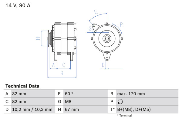 Dynamo - 0986036660 BOSCH - 027903015A, 034903015T, 027903015C
