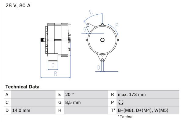 0986037760, Dynamo, Generátor, BOSCH, 1089862, 1621048, 5003398, 8113912, 85000712, 85000716, 0120468037, 8EL731714-001, CA853IR, LRB00135, MAR853, 0120468114, 943356246, LRB135, 0986037763