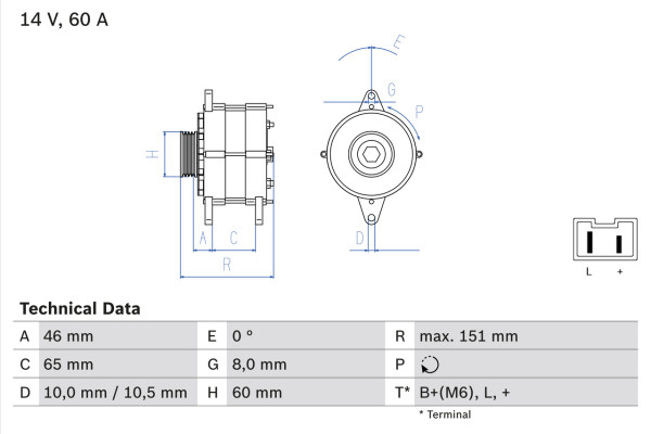Dynamo - 0986038851 BOSCH - 7700852395, 7701499443, 8EL725919-001