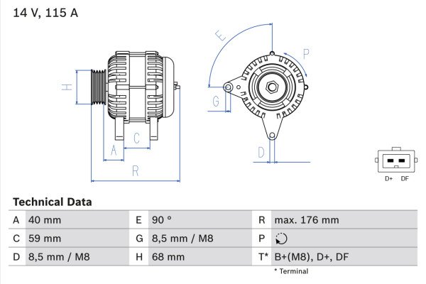 0986040270, Dynamo, Generátor, BOSCH, 8111048, 8111118, 9162927, 9442905, 9447866, 0123515013, 437754, 8EL737278-001, CA1204IR, DRB0270, LRA01580, 0123515028, LRA1580, 0986040270