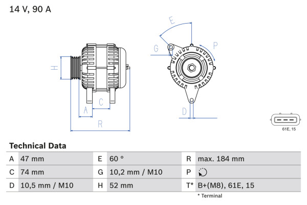 0986041190, Dynamo, Generátor, BOSCH, 12311435423, 12311435424, 12311435425, 12311435426, 12311435429, 12311435430, 12317509100, 12317509113, 12317511603, 0123325011, 8EL737836-001, A13VI190, CA1569IR, DRB1190, LRB00493, 0123325015, A13VI286, LRB493, 0986041193, 2541961, 2541961A, 2542515, 2542515A, 437117, 437362, 439236