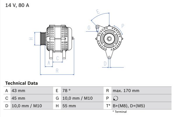 Dynamo - 0986042081 BOSCH - 5705FV, 71716608, 57052B