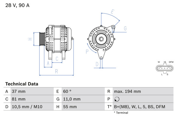0986045430, Dynamo, Generátor, BOSCH, 4892320, 5259578, 0124655005, 081045430, 8EL738195-001, CA1812IR, 0124655017, 0124655020, 0124655082, 0986045430, 1986A00515, 1986A00966