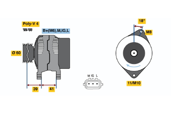 0986045831, Dynamo, Alternator, BOSCH, 2706021030, 2706021031, 2706021140, 8EL738226-001, DAN959, DRB5831, JA1794IR, LRA01971, MAN7438, 1022111950, 63377438, LRA1971, 1022111951, 1022119070, 1022119100