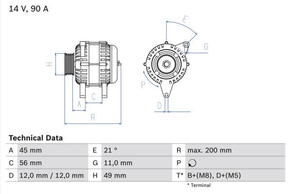 0986046090, Dynamo, Generátor, BOSCH, 46782219, 46813062, 51859642, 51742335, 60817038, 0124325060, 1012101530, 63321836, 8EL738100-001, CA1743IR, DRB6090, LRA02871, 0124325148, LRA2871, 0986048030, 1986A00790
