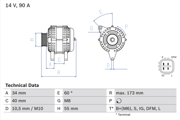 0986046110, Dynamo, Generátor, BOSCH, 270600D140, 270600D170, 270600D190, 270600D191, 270600D300, 0124325079, 8EL738211-301, DRB6110, JA1894IR, LRA02906, MS1022118500, 0124325080, 1012100890, LRA2906, 1012100891, 1022118500, 1022119280