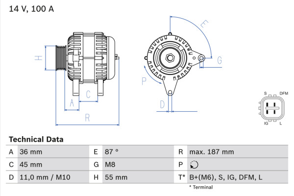 Dynamo - 0986046120 BOSCH - 270600H070, 270600H080, 0124325084