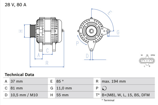 0986047410, Dynamo, Generátor, BOSCH, 1387388, AELD074, 1400520, 1400520R, 0124555006, 440129, DRB7410, 0124555108, 1986A00513, 1986A00915