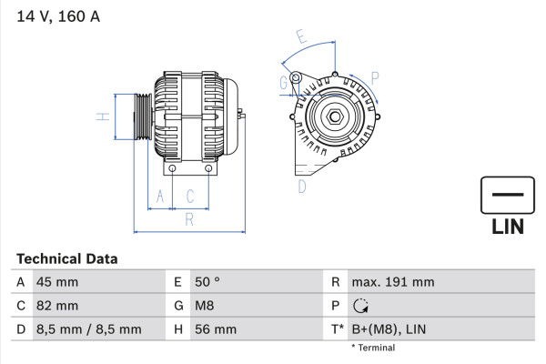 0986047500, Dynamo, Generátor, BOSCH, 30658087, 30658088, 30667788, 30667895, 36050266, 8603265, 0124625024, CA2028IR, LRA03119, 0124625209, LRA3119, 0986047500