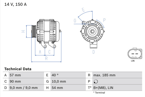 0986047930, Dynamo, Generátor, BOSCH, 1379701, 30667118, 1388004, 36000037, 1425016, 6G9N10300HA, 6G9N10300HB, 6G9N10300HC, 6G9N10300HD, 6G9N10399HB, 0121615105, 8EL738212-041, CA1968IR, DRA0057, LRA02976, 1986A00671, LRA2976