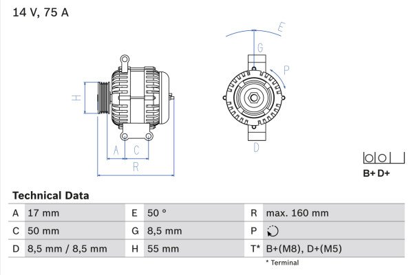 0986049081, Dynamo, Generátor, BOSCH, 46542889, 46843091, 51714794, 51709133, 51859037, 52003531, 1986A00584, 63321718, 8EL738161-001, CA1766IR, DRA0007, LRA02266, MS1022118430, 1022118230, 63377006, LRA02545, 1022118430, 63377008, LRA2266, 1022118431, LRA2545, 1022118432, 1022118440