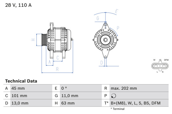 0986049360, Dynamo, Generátor, BOSCH, 01183408KZ, 20409240, 20849351, 21429786, 0124655008, 860804, 8EL738211-611, CA1883IR, DRB0002, LRA02877, MAN2032, 0124655092, 63536550, 85003357, LRA2877, 0124655499, 1986A01033