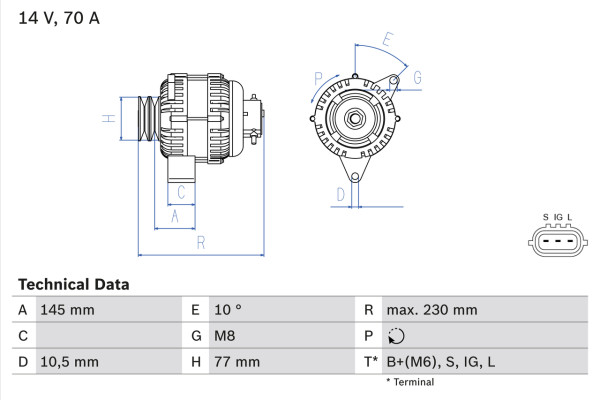 0986049510, Dynamo, Generátor, BOSCH, 2704054280, 2704054290, 2704054300, 2704054310, 2704054440, 2704054500, 2704054580, 2706054140, 1002131730, 8EL737558-001, JA1367IR, LRA02710, 1002131770, LRA2710, 1002132350, LRB00308, 1002132351, LRB308, 1002132470, 1002132471, 1002132580, 1002132920