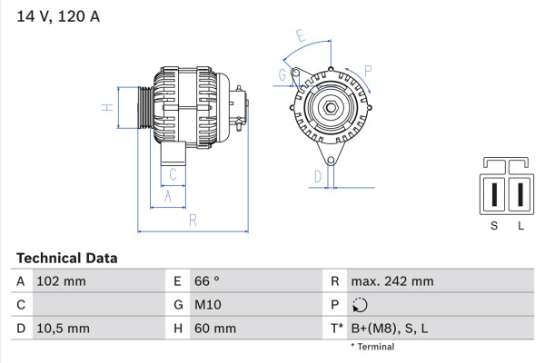 0986049550, Dynamo, Generátor, BOSCH, 3730027010, 3730027011, 3730027012, 3730027013, 3730027030, 3730027031, 1986A01676, 440119, 8EL738072-001, DRA4174, JA1708IR, LRA02104, LRA2104