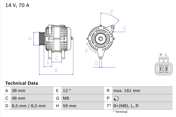 0986049570, Dynamo, Generátor, BOSCH, 3730002550, 3730002551, 1986A00078, 8EL738238-001, A000V655517, DRA0014, JA1798IR, LRA02910, TA000A55601, 2655517, LRA02951, 600017, LRA2910, 600028, LRA2951