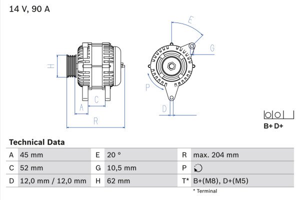 0986049610, Dynamo, Generátor, BOSCH, 46763533, 46763534, 46774430, 51859052, 1012101500, 63321805, 8EL738058-001, CA1697IR, DRA4206, LRA02105, 63321806, LRA2105, 63321819