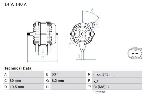 0986049950, Dynamo, Generátor, BOSCH, 504057813, 5705KL, 0124525064, 8EL738211-731, CA1913IR, DRA0039, LRA03061, 0124525065, LRA3061, 1986A00875