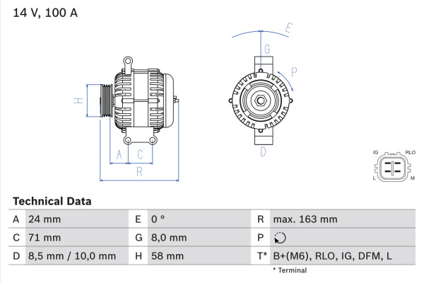 0986049970, Dynamo, Generátor, BOSCH, 270600G011, 270600R070, 270600R071, 063377500010, 1986A01819, 440504, 8EL738212-941, CA1965IR, DAN938, DRA0152, LRA02947, 1042104521, LRA2947, 1042113060, 1042113061, 1042113062, 1042113410
