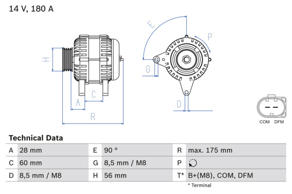 0986080090, Dynamo, Generátor, BOSCH, 059903015R, 059903017K, 06C903016J, 0121715020, 8EL738211-811, CA1937IR, DRA0144, LRA02364, TG17C020, 0121715120, LRA2364, TG17C022, 2542784, 2542784A, 2542784B, 2542784C, 437507, 439527