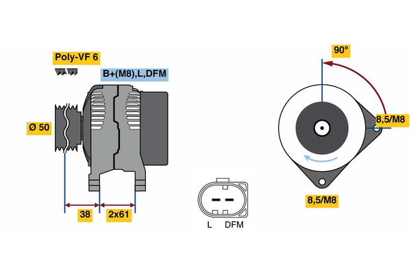 0986080970, Dynamo, Alternator, BOSCH, 03C903023G, 03C903023GX, 1986A01761, 8EL738212-071, CA1921IR, LRA02950, TG11C048, 2543291, LRA2950, 439580, 440038
