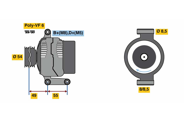 0986080980, Dynamo, Alternator, BOSCH, 1204429, 13256929, 46835095, 13197578, 51727335, 51784846, 93185261, 51787210, 6204213, 51854916, 6204281, 1986A01712, 8EL738212-231, CA1934IR, DRA0207, MAN7494, MS1022118622, TG9S011, 1012101130, 63310504, TG9S027, 1012101131, 63377494, TG9S039, 1022118620, 2542729, 1022118622, 2543479, 2543479A, 437533