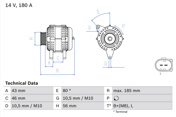 0986081390, Dynamo, Generátor, BOSCH, 36000223, 6G9N10300YC, LR001200, 8697585, 0121715024, DRA0476, 0121715124