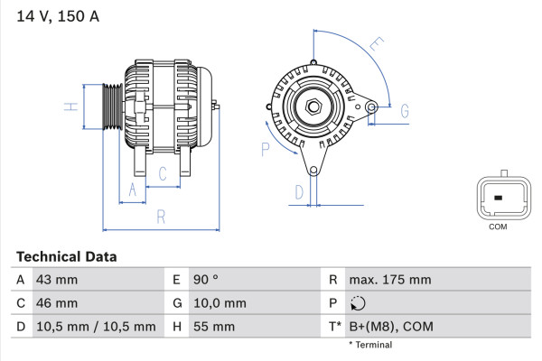 0986082240, Dynamo, Generátor, BOSCH, 5705KV, 9678048880, K9678048880, 9664779680, 9803049980, 1986A00572, CA2033IR, DRA0895, LRA03457, TG15C135, TG15C189, TG15C194, TG15S205, 2605547, 2605547A, 2614016A, 2618013A, 2618013C, 2621087A