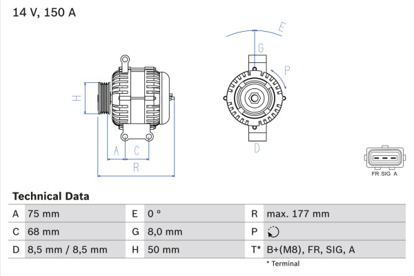 0986082590, Dynamo, Generátor, BOSCH, 1633079, 30667072, 30795495, 3M5T10300NB, 36002575, 3M5T10300NC, 8603272, 1986A01207, 8EL738212-781, CA1931IR, DAN934, DRA0086, LRA03069, MAN7420, 063377420, 1042102750, 063377420010, 1042103821, 1042105770, 63377420, 944390904320