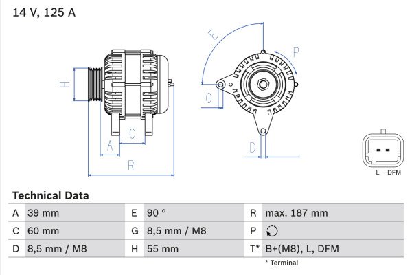 0986082600, Dynamo, Generátor, BOSCH, 231003831R, 231007707R, 6001548553, 8200385098, 8200537415, 1986A00571, CA1933IR, SG12B089, SG12B105, TG12C094, TG12C151, 2542946, 2543378, 2543378C, 2607395, 2607395A